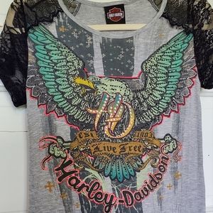 Grey Harley Davidson tshirt, wings graphic